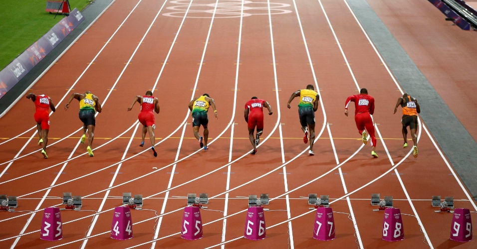 Usain Bolt disputa final dos 100 m rasos dos Jogos Olímpicos de Londres