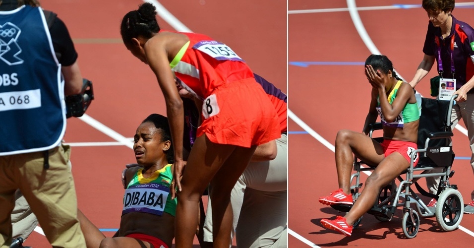 Etíope Genzebe Dibaba sente lesão muscular durante eliminatória dos 1.500 m, e sai chorando da pista de Londres em cadeira de rodas