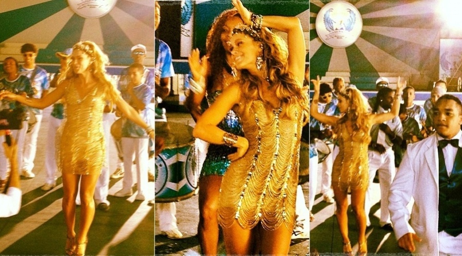 Carolina Dieckmann gravou comercial cercada por ritmistas da escola de samba carioca Portela (9/8/12)