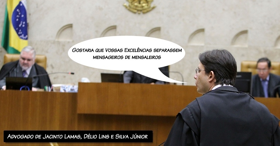 10.ago.2012 - "Gostaria que vossas excelências separassem mensageiros de mensaleiros", afirmou o advogado de Jacinto Lamas, Délio Lins e Silva Júnior