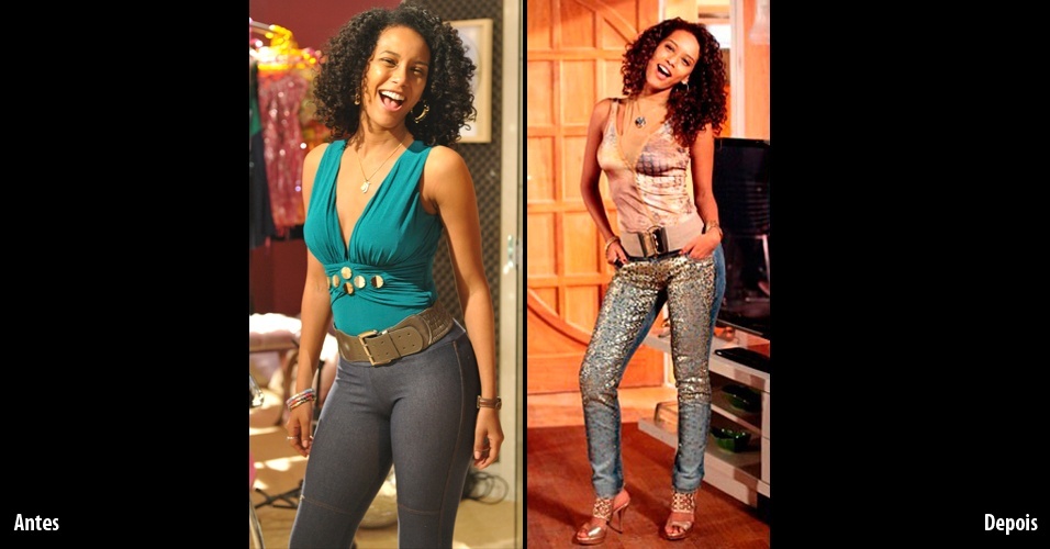 Com muito jeans stretch, Penha é muito sensual e gosta de mostrar suas curvas em vestidos e calças colados no corpo. Em sua nova fase, essas características não mudaram, mas a personagem passou a usar mais acessórios chamativos e com bastante brilho - Divulgação/TV Globo