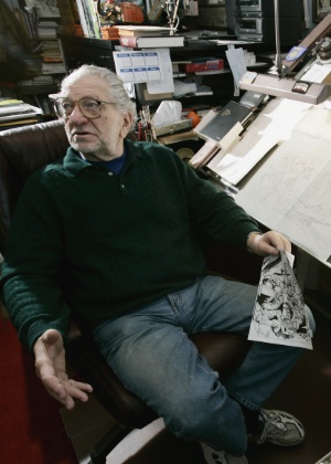 Joe Kubert (1926 - 2012) em sua mesa na Joe Kubert School of Cartooning and Graphic Art, em Dover, Nova Jersey (6/2/2006) - AP Photo/Mike Derer