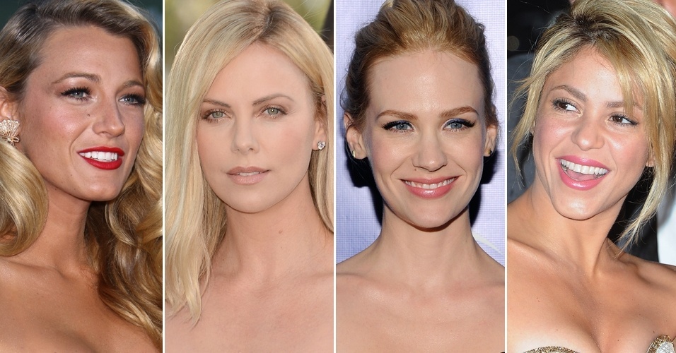 Os cabelos loiros - sejam eles naturais ou conquistados através de química - podem deixar o rosto um pouco pálido, demandando uma atenção maior à maquiagem que além de colorir, dá contraste e deixa os volumes da face mais definidos. Veja nos exemplos das famosas a seguir quais cores ficam melhor tanto para loiras platinadas quanto para loiras "praianas" como Blake Lively - Getty Images