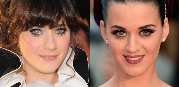 Zooey Deschanel e Katy Perry exibem cílios inferiores bem marcados - Getty Images