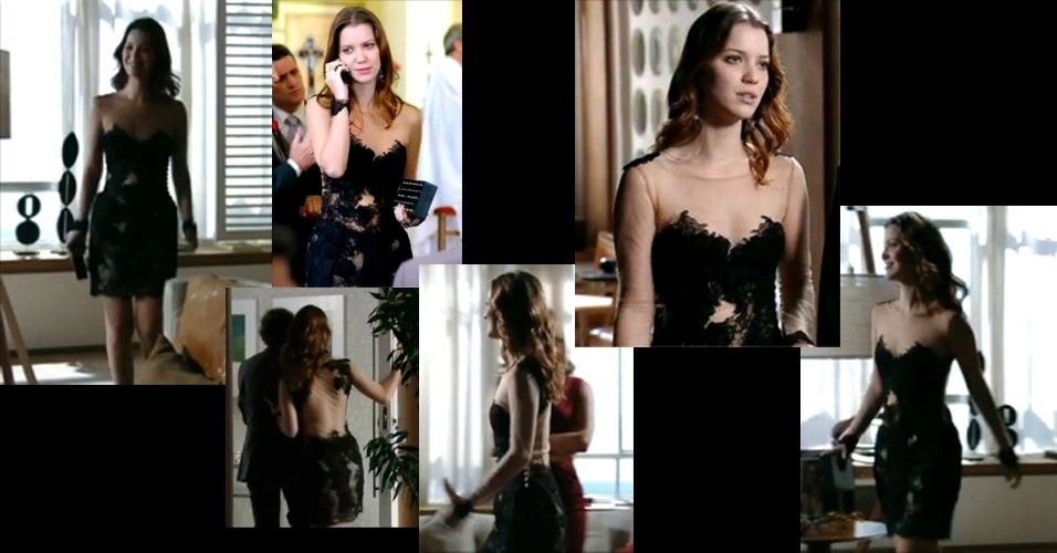 O vestido de renda com transparência usado pela personagem Débora (Nathalia Dill), da novela "Avenida Brasil", liderou a lista dos figurinos mais pedidos na Central de Atendimento ao Telespectador da Globo, durante o mês de julho. O look foi usado pela personagem para ir ao casamento de seu pai Cadinho (Alexandre Borges) com Alexia (Carolina Ferraz) e é da marca Vivaz - Divulgação/TV Globo