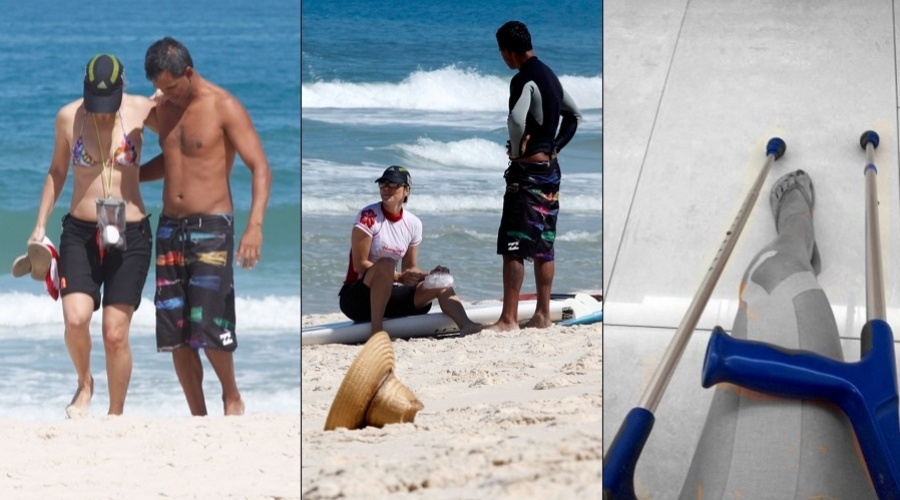 Christine Fernandes se perdeu o equilíbrio durante aula de stand up paddle em uma praia da zona oeste do Rio (20/8/12)