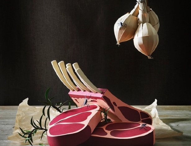 A designer sueca e "artista do papel" Fideli Sundqvist criou recortes de refeições com efeito 3D para um restaurante em Estocolmo - Reprodução/Fidelisundqvist.com