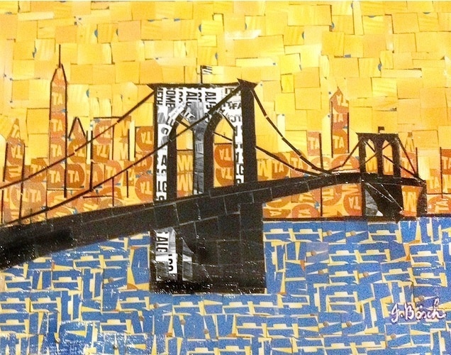 As colagens mostram ícones da cidade, como os edifícios famosos, as ruas planejadas, os principais jornais e a ponte do Brooklyn, além de celebridades (24/8/12) - Nina Boesch/www.metrocardyourself.com