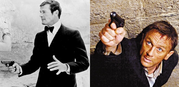 Os atores Roger Moore e Daniel Craig na pele do agente inglês James Bond  - Divulgação