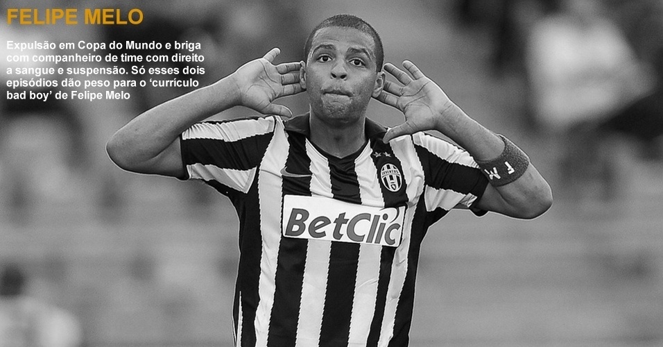 Felipe Melo - Expulsão em Copa do Mundo e briga com companheiro de time com direito a sangue e suspensão. Só esses dois episódios dão peso para o "currículo bad boy" de Felipe Melo - Arte UOL sobre a foto de Andreas Solaro/AFP