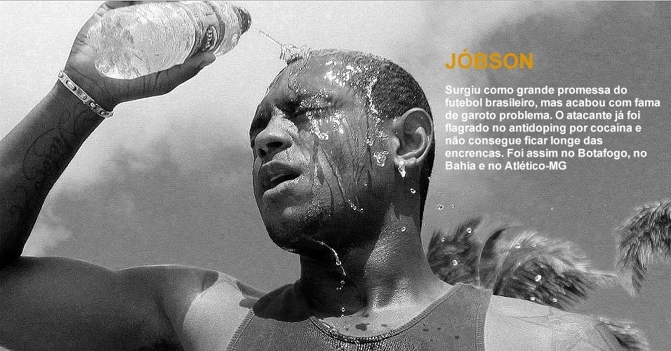 Jobson - Surgiu como grande promessa do futebol brasileiro, mas acabou com fama de garoto problema. O atacante já foi flagrado no antidoping por cocaína e não consegue ficar longe das encrencas - Arte UOL sobre a foto de Wesley Santos/Pressdigital