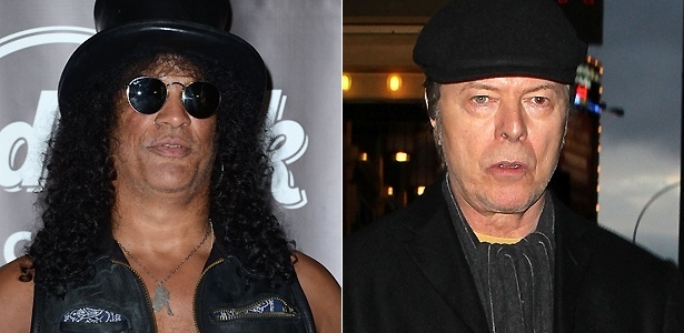 Slash (esq.), que viu a mãe nua com o cantor David Bowie (dir.) - Getty Images/Brainpix