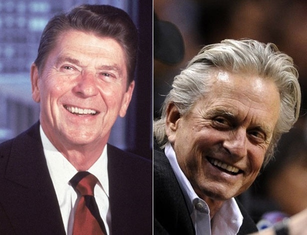 Michael Douglas (à direita) viverá Ronald Reagan (à esquerda) no cinema - AP/Reuters/Montagem