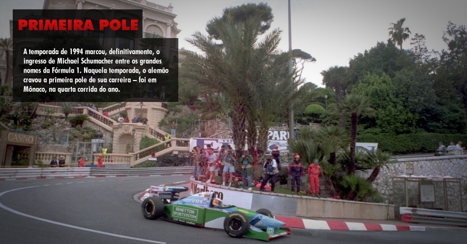 A temporada de 1994 marcou, definitivamente, o ingresso de Michael Schumacher entre os grandes nomes da Fórmula 1. Naquela temporada, o alemão cravou a primeira pole de sua carreira ? foi em Mônaco, na quarta corrida do ano. 