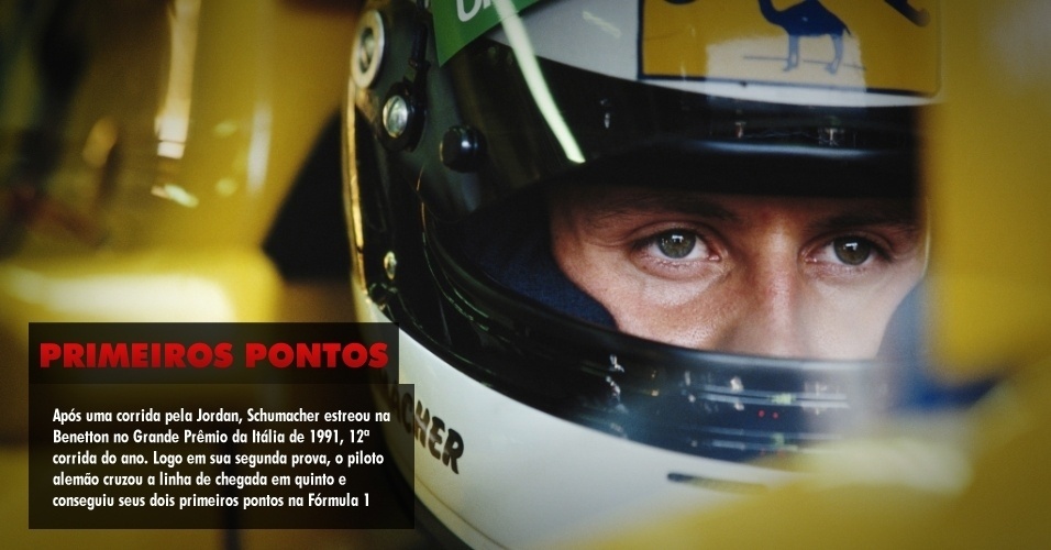 Após uma corrida pela Jordan, Schumacher estreou na Benetton no Grande Prêmio da Itália de 1991, 12ª corrida do ano. Logo em sua segunda prova, o piloto alemão cruzou a linha de chegada em quinto e conseguiu seus dois primeiros pontos na Fórmula 1.