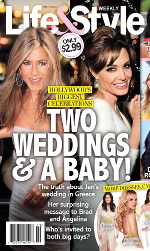"Dois casamentos e um bebê". A "Life & Style" colocou Jennifer e Angelina lado a lado