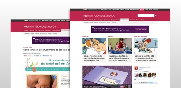 O novo canal Gravidez e Filhos de UOL Mulher substitui e amplia a antiga editoria de Gravidez e Bebês - Reprodução/UOL