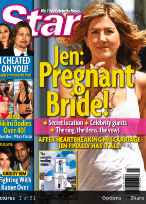 Para a revista "Star", Jennifer Aniston ficou noiva e grávida ao mesmo tempo