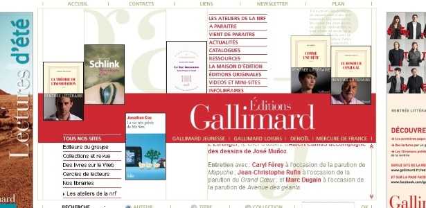 Site da editora francesa Gallimard (ago/12) - Reprodução/Gallimard.fr
