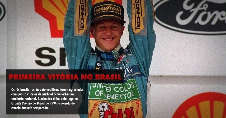 Os fãs brasileiros de automobilismo foram agraciados com quatro vitórias de Michael Schumacher em território nacional. A primeira delas veio logo no Grande Prêmio de Brasil de 1994, a corrida de estreia daquela temporada.