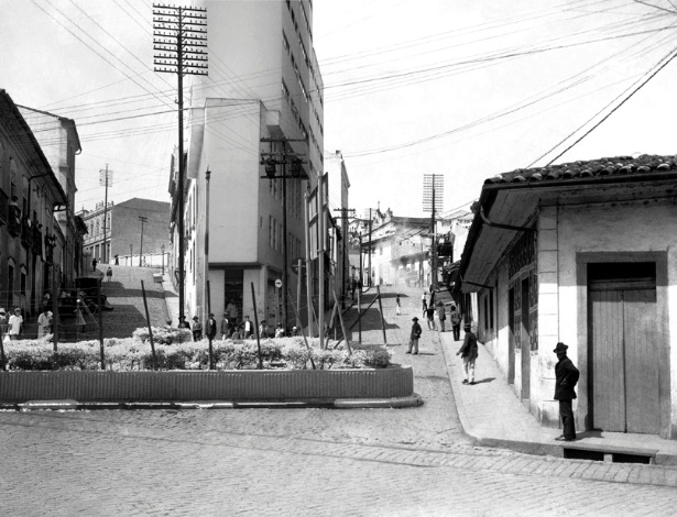 Rua José Bonifácio e Rua São Francisco a partir da Avenida 23 de Maio/Largo do Piques, em 1916 e 2012 - Marcelo Zocchio/Divulgação