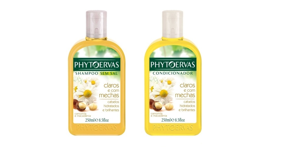 Shampoo sem sal e condicionador para cabelos claros e com mechas, Phytoervas - Divulgação