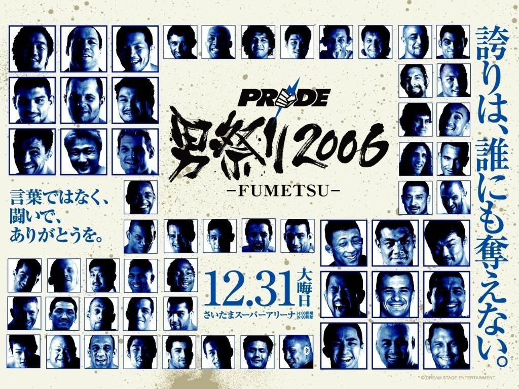Pride Shockwave 2006, com fotos tipo 3x4 das estrelas da organização, incluindo Wanderlei Silva e Fedor Emelianenko - Reprodução