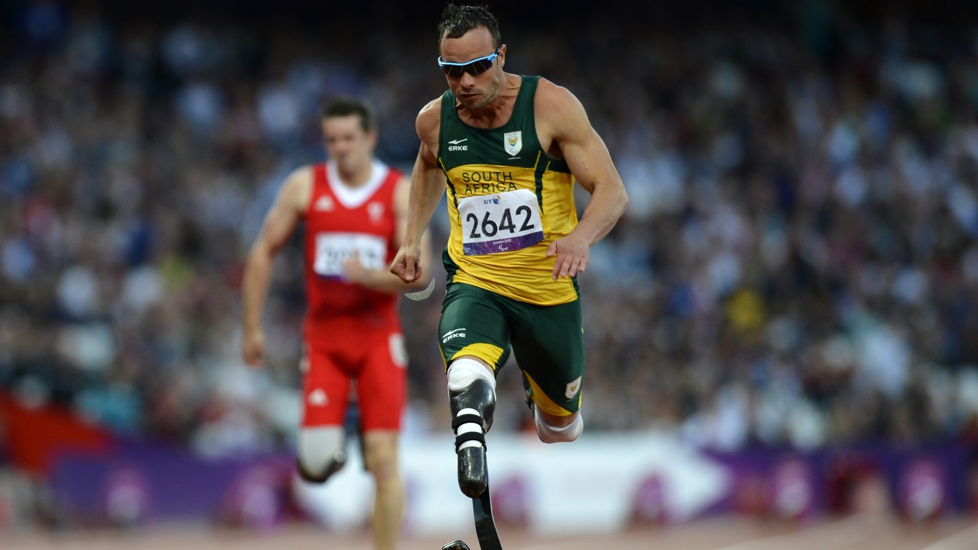 Sul-africano Oscar Pistorius durante eliminatória dos 100 m T44, ele foi o primeiro colocado da prova