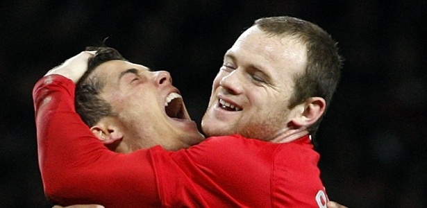 C. Ronaldo (esq) e Wayne Rooney comemoram gol pelo Manchester United em 2008 - AP Photo/Jon Super