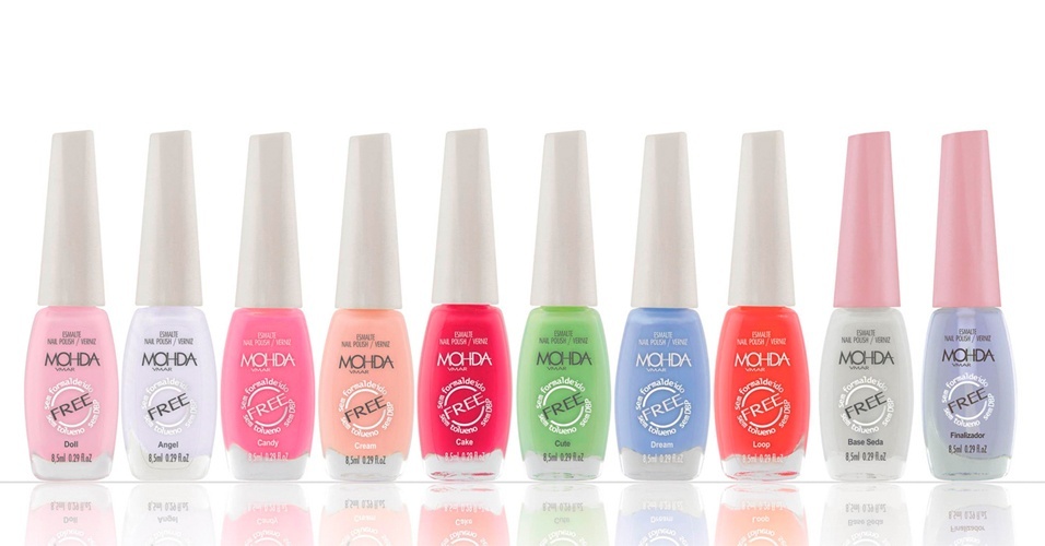 A Mohda lança sua coleção de verão com foco nas "candy colors"; além disso há ainda uma nova base e um finalizador, tudo 3Free (livres de tolueno, formaldeído e DBP). Preço sugerido: R$ 3 (cada). SAC através do site: www.mohda.com.br - Divulgação