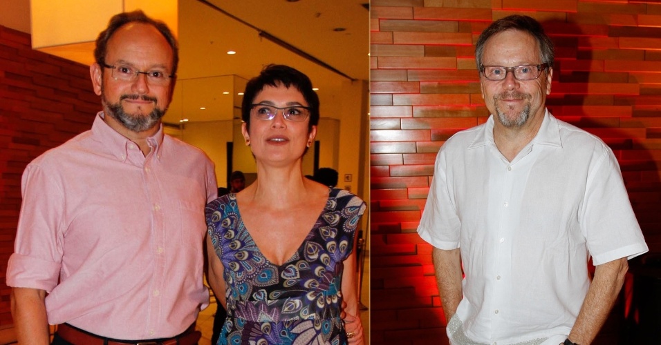 Os jornalistas Ernesto Paglia e Sandra Annenberg e o diretor Fernando Meirelles foram à pré-estreia do longa "Tropicália" no Cinemark Iguatemi, em São Paulo (10/9/12)
