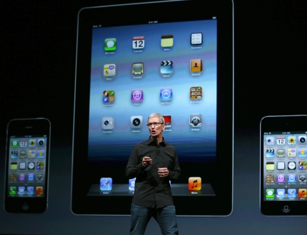 CEO da Apple, Tim Cook fala durante evento da Apple, para lançamento do iPhone 5 na Califórnia (EUA) - Justin Sullivan/France Presse