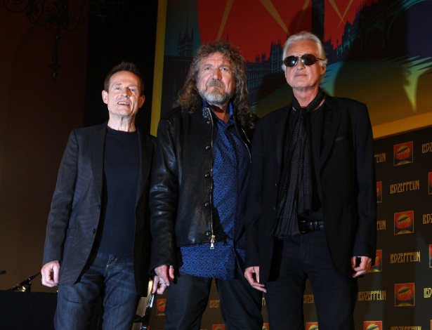 John Paul Jones, Robert Plant e Jimmy Page, do Led Zeppelin, divulgam o DVD "Celebration Day" (21/9/12) - Getty Images
