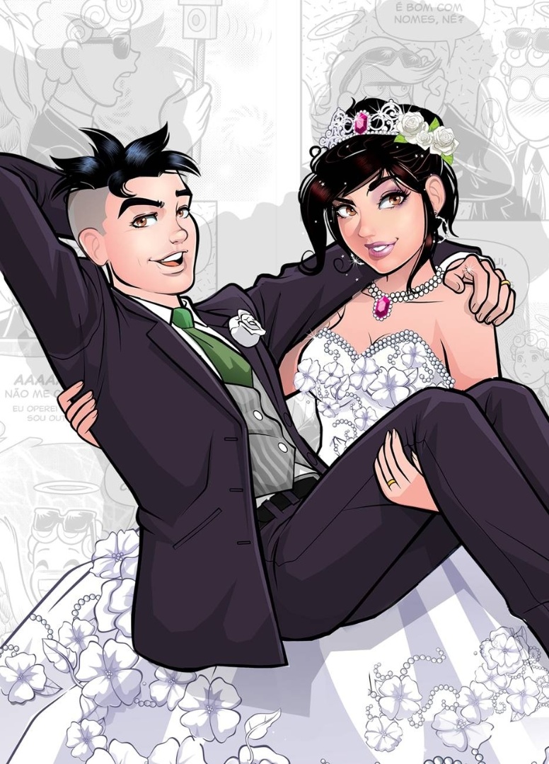 Mônica segura cebolinha no colo no casamento da Turma da Mônica Jovem  - Divulgação