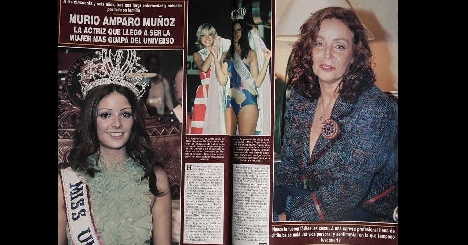 1974 - Matéria publicada em 2010 traz fotos de 1974 da Miss Espanha, Amparo Muñoz; naquele ano, ela foi coroada Miss Universo