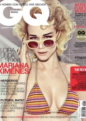 Capa da edição de outubro da revista "GQ Brasil", com a atriz Mariana Ximenes. Segundo o Twiiter da publicação, as fotos mostram Ximenes caracterizada como dominatrix e Lolita. 