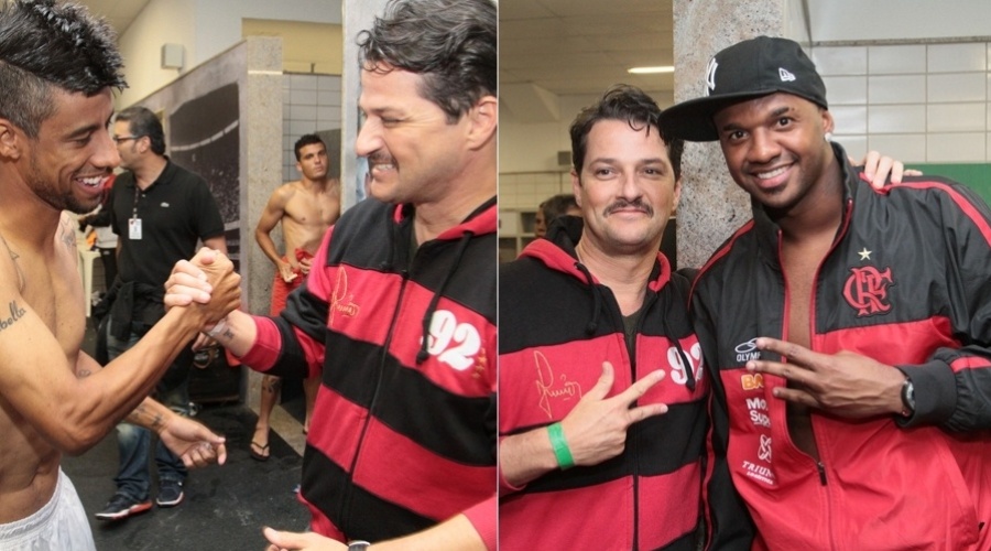 Marcelo Serrado tietou os jogadores do Flamengo Léo Moura e Felipe no vestiário do time no estádio do  Engenhão, zona norte do Rio (26/9/12)