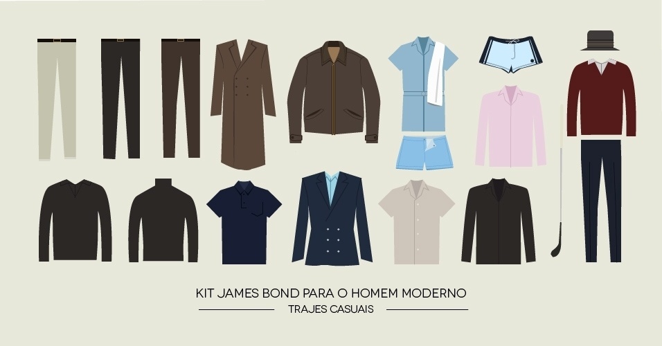 Ilustração com os trajes casuais do agente 007 - Niege Borges/UOL