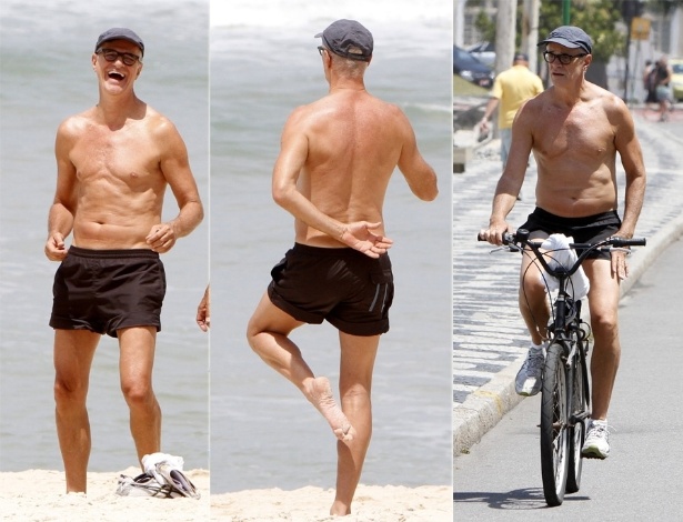 O ator Marcos Caruso se exercita e se diverte na praia no Leblon (2/10/12)
