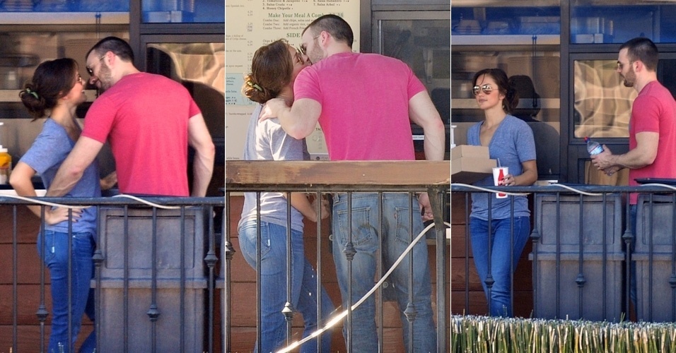 Chris Evans e Minka Kelly se beijam em frente ao restaurante Hugo's Tacos. Os dois atores já namoraram em 2007 (2/10/12)