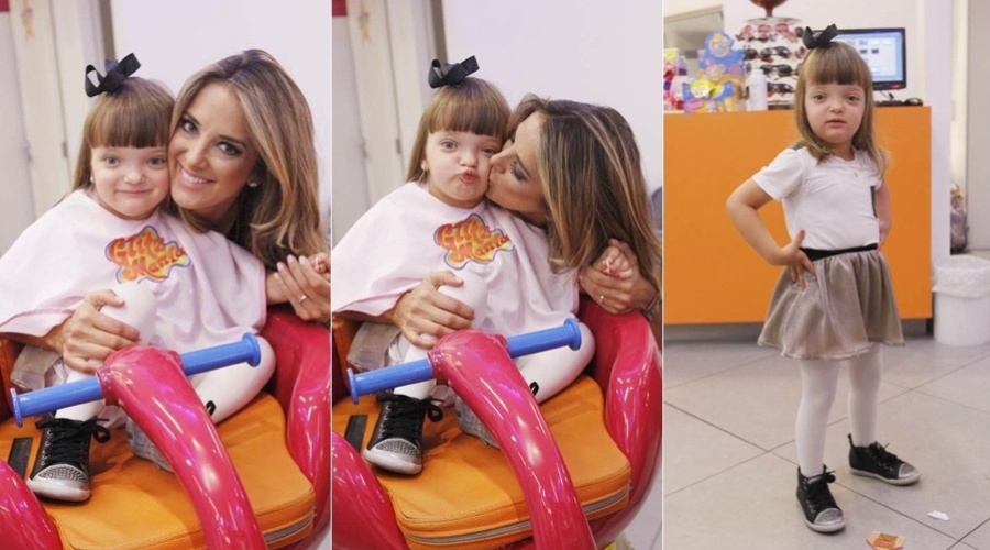 A apresentadora Ticiane Pinheiro levou a filha Rafaella Justus a um salão de beleza localizado na zona oeste de São Paulo (4/10/12)