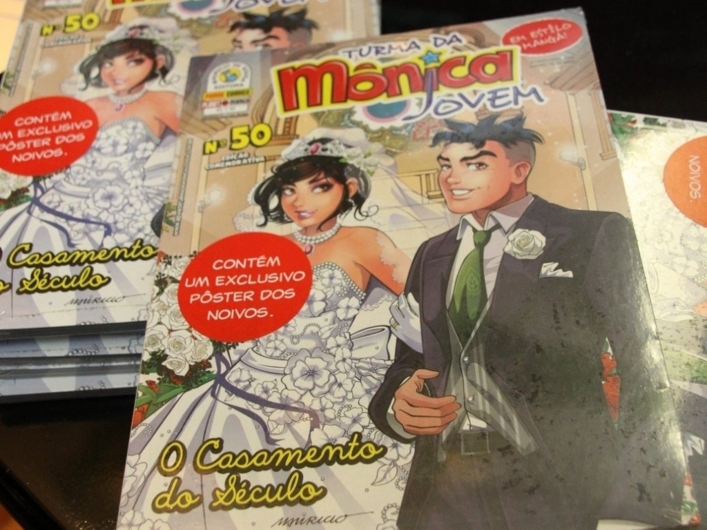 Edição da revista "Turma da Mônica Jovem" com Cebolinha e Mônica casados na capa - Graça Paes/Foto Rio News