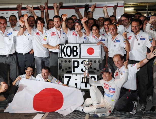Kobayashi comemora pódio com a Sauber em 2012; japonês pode voltar à F-1 - Toshifumi Kitamura/AFP