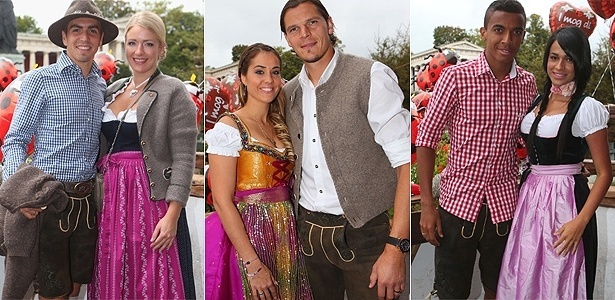 Montagem com fotos dos jogadores do Bayern de Munique e suas mulheres na Oktoberfest - AFP, AP e AFP