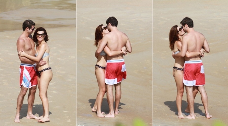 A atriz Mayana Neiva trocou beijos com um moreno na praia do Grumari, zona oeste do Rio (11/10/12). Procurada pelo UOL, a assessoria de Mayana não soube informar quem é o rapaz