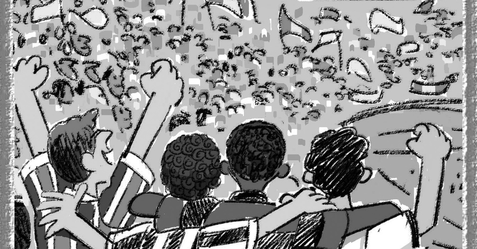 Para a ilustração de Ziraldo de um jogo de futebol, o morador da Mangueira, próximo ao estádio do Maracanã, Patrick da Silva, 12, alerta o leitor: ?Quando tem jogo, o estádio fica lotado com muitas pessoas, mas às vezes, eu não gosto de ir porque tem muitas brigas. Evite confusão?