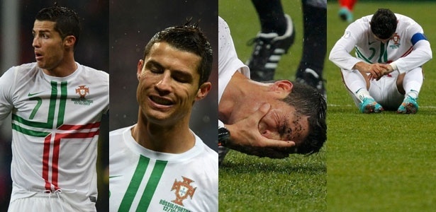 Reações de Cristiano Ronaldo durante o jogo entre Portugal e Rússia. Os lusos perderam por 1 a 0