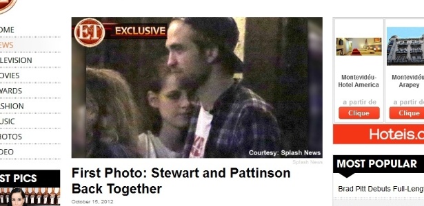 Foto publciada pelo site "Entertainment Television" mostra Robert Pattinson e Kristen Stewart juntos pela primeira vez depois de terem terminado o namoro (15/10/12)