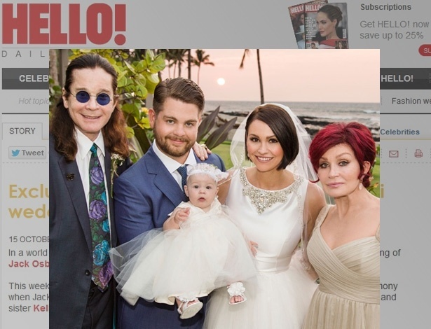 Jack Osbourne se casou com Lisa Stelly no Havaí. Na imagem ele aparece ao lado da filha, Pearl, e dos pais, Ozzy e Sharon