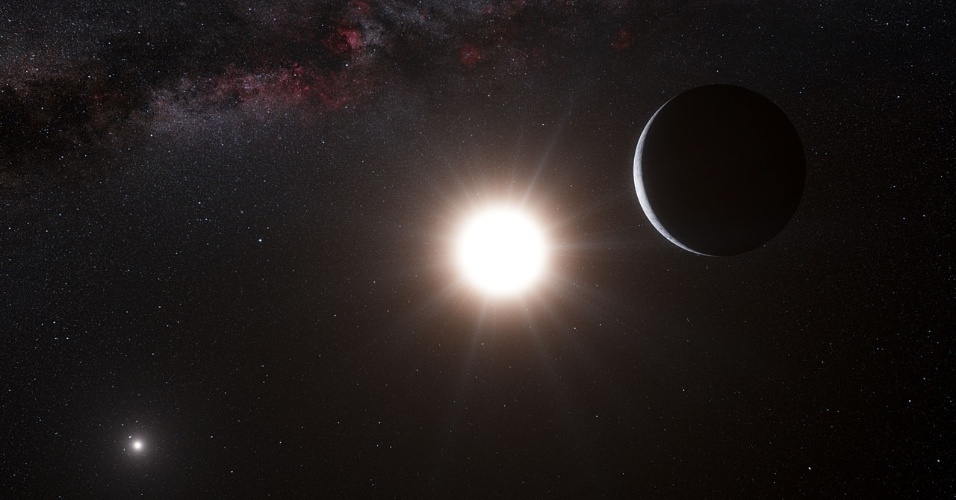16.out.2012 - Astrônomos europeus divulgaram nesta terça-feira (16) que acharam um planeta com massa similar à da Terra na órbita de uma das estrelas do sistema de Alfa Centauri, o mais próximo do nosso planeta. Após quatro anos de observação, a equipe detectou pequenos desvios no movimento da estrela Alfa Centauri B, criados pela atração gravitacional de um planeta. O efeito é pequeno, mas faz a estrela se deslocar para a frente e para trás a 51 centímetros por segundo (cerca de 1,8 km/hora), ou velocidade parecida com a de um bebê engatinhando